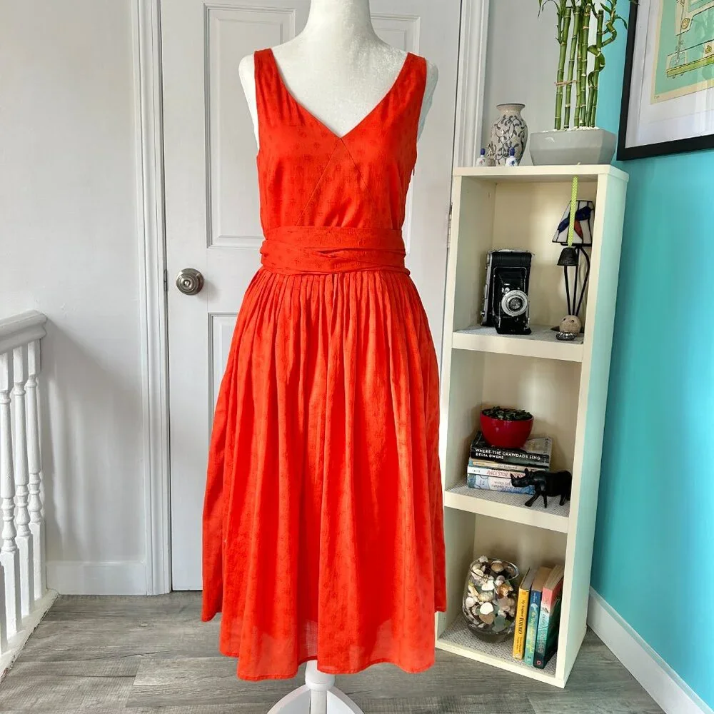 J. Crew Cecilia Midi Eyelet Dress with POCKETS in Red Poppy (size 2) - Picture 3 of 12